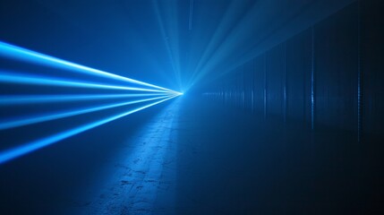 Dynamic blue laser beam effect with colorful light on dark background for sci fi themes