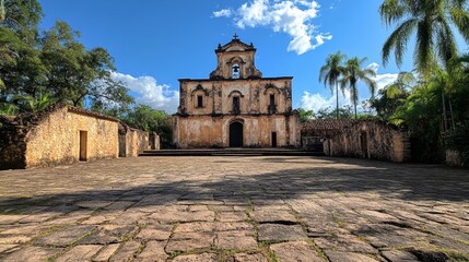 Fototapeta premium Historic Colonial Church in a Tropical Setting