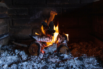 fire in fireplace