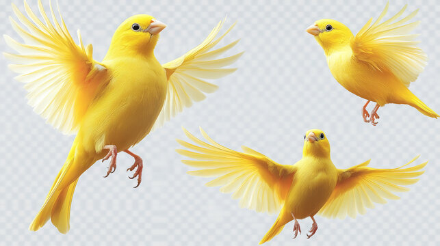 capture the elegance of three yellow canaries in flight: wings spread in avian ballet, a stunning wildlife moment in canary bird photography