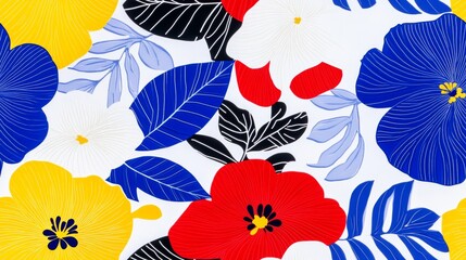 Vibrant Seamless Abstract Floral Pattern with Bold Colors and Shapes