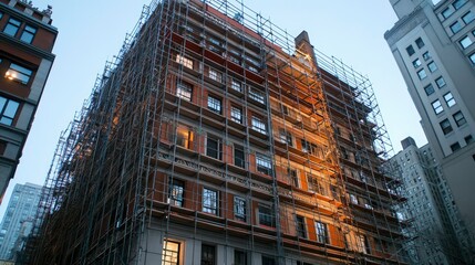 Fototapeta premium Urban Building Undergoing Extensive Renovation and Repair