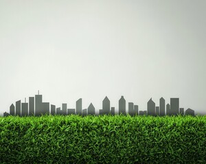 City skyline with green spaces evaporating under visible heatwaves, urban environmental challenges, artistic