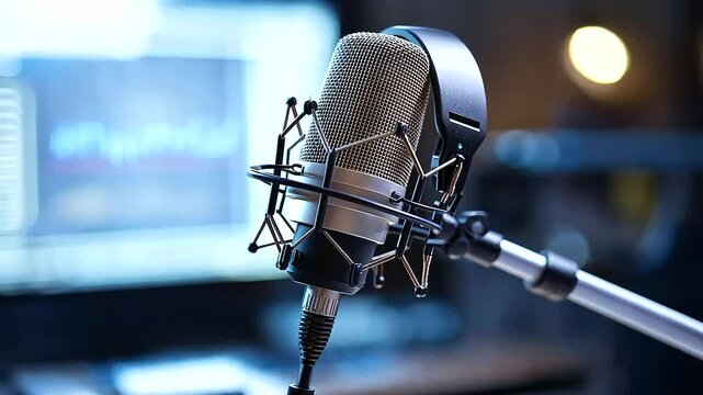 Radio Host Speaking at Broadcasting Station in Action