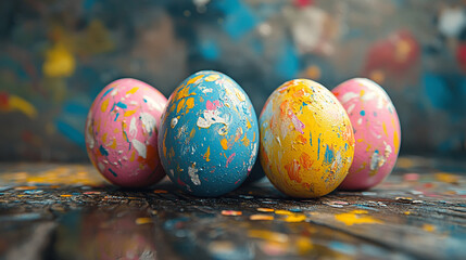 Beautifully Painted vibrant colored Easter eggs symbolizing spring and renewal for spring celebration.