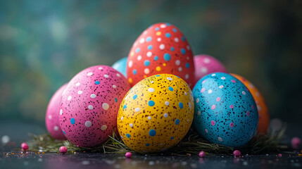 Fototapeta premium Beautifully Painted vibrant colored Easter eggs symbolizing spring and renewal for spring celebration.
