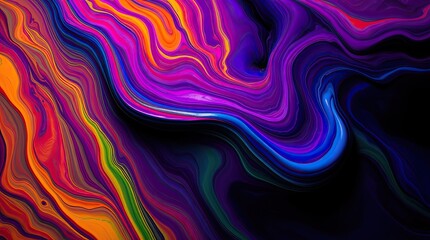Obraz premium Abstract artwork electric-colored liquid paints gently blending in a slow, mesmerizing flow