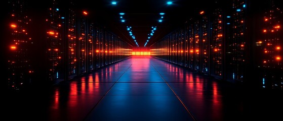 Illuminated server room corridor. (24)