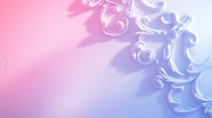 White ornate floral designs on a pastel background