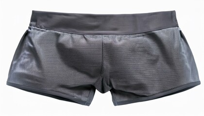Close-up of dark gray athletic shorts.