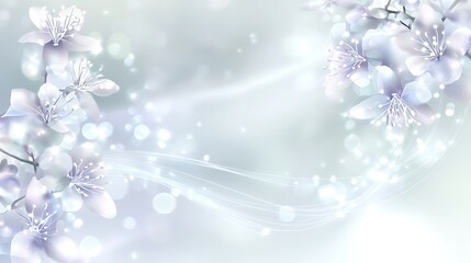 Delicate White Blossoms And Glowing Lines Abstract Art