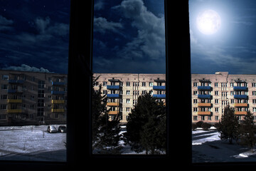 View from the window, stalker style, full moon, Ukraine