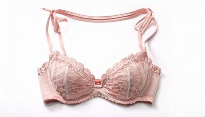 Delicate blush pink lace bra with adjustable straps.