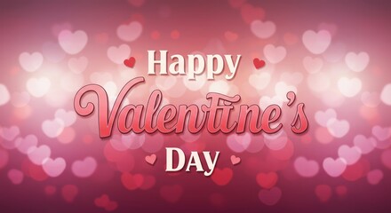 Happy Valentine's Day: A romantic greeting card design featuring elegant typography of "Happy Valentine's Day" set against a backdrop of soft pink bokeh hearts.