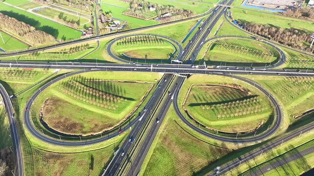 Aerial from the cloverleaf junction Heerenveen in Friesland the Netherlands