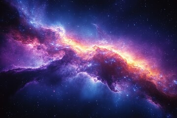 Fototapeta premium Cosmic nebula: vibrant purple, orange, blue hues.