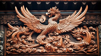 Intricate Wooden Carving Of A Mythical Bird