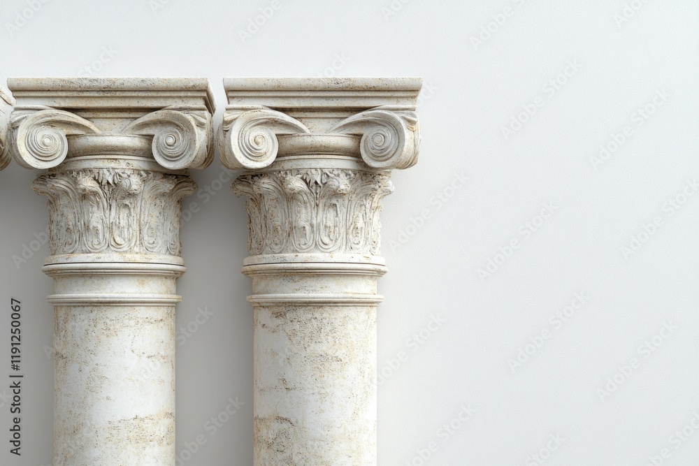 Poster detailed corinthian columns supporting a structure, representing classical architecture and historic