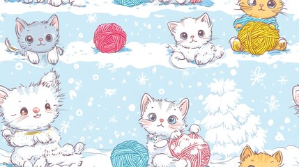 Cute Kittens and Playful Puppies in a Fun Winter Scene