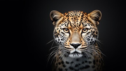 Naklejka premium Minimalist illustration of black and white leopards, fuzzy texture, blank space, artistic feeling, extreme high-definition, photo-realistic eyes, detailed graphic 