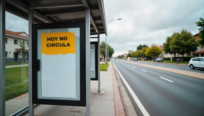 Bus stop sign indicating no service today, Traffic restrictions