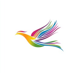 Obraz premium Rainbow bird logo design, flying, white background, graphic design