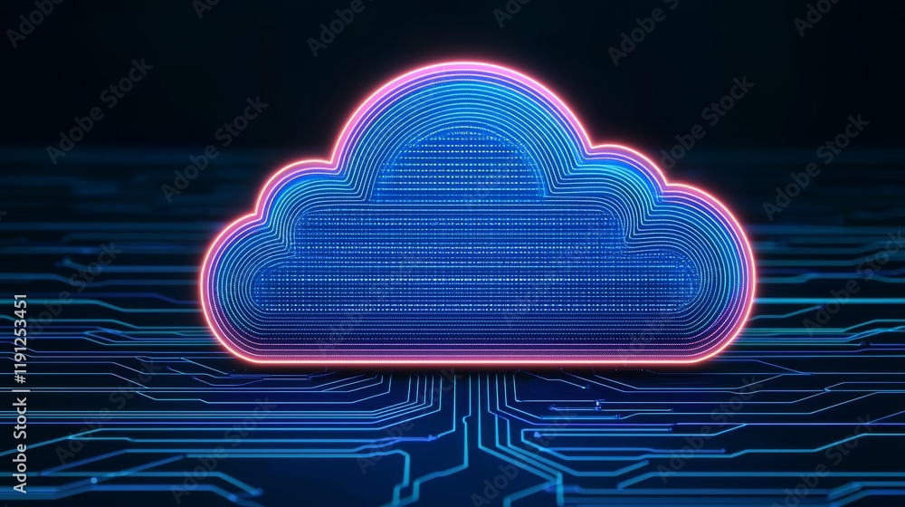 Poster glowing cloud infrastructure design on digital circuit background