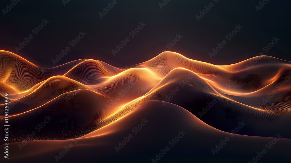 Poster luminous abstract waves with glowing peaks and smooth gradients, creating an energetic digital flow 
