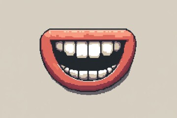 Big pixelated smiling mouth with red lips and white teeth is showing happiness and joy