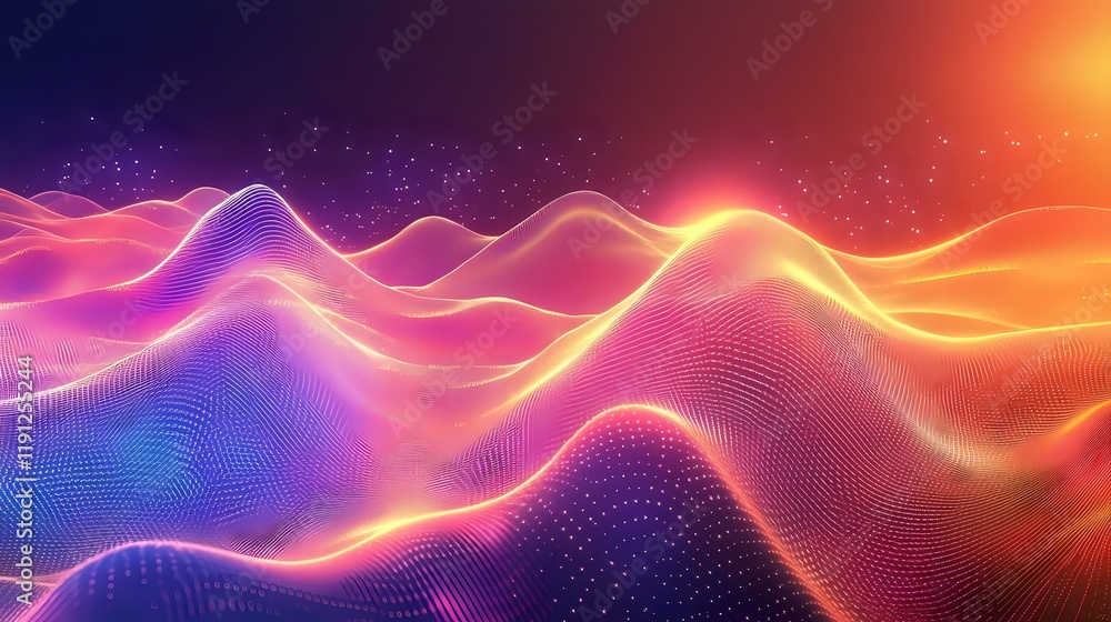 Poster futuristic abstract wave design with glowing, dynamic peaks and radiant colors blending seamlessly i