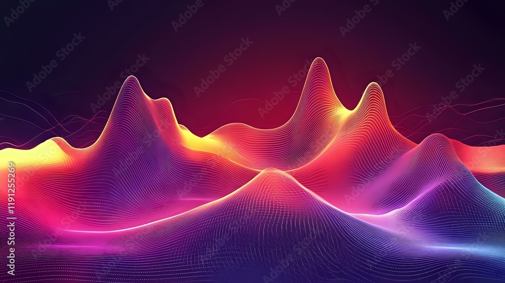Poster futuristic abstract wave design with glowing, dynamic peaks and radiant colors blending seamlessly i