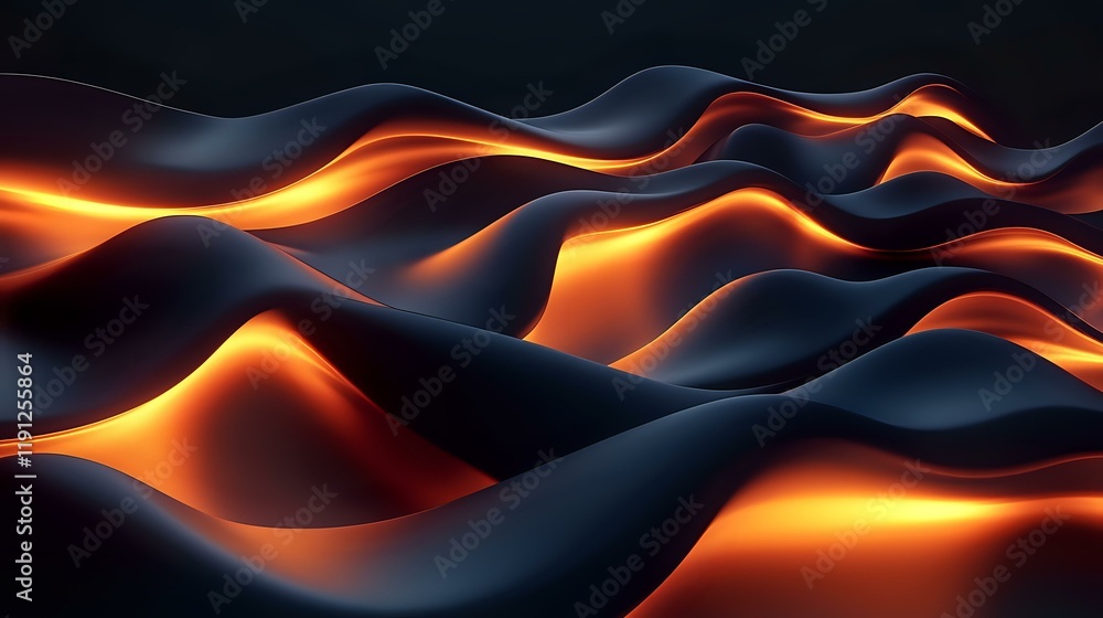 Poster luminous abstract waves with glowing peaks and smooth gradients, creating an energetic digital flow 