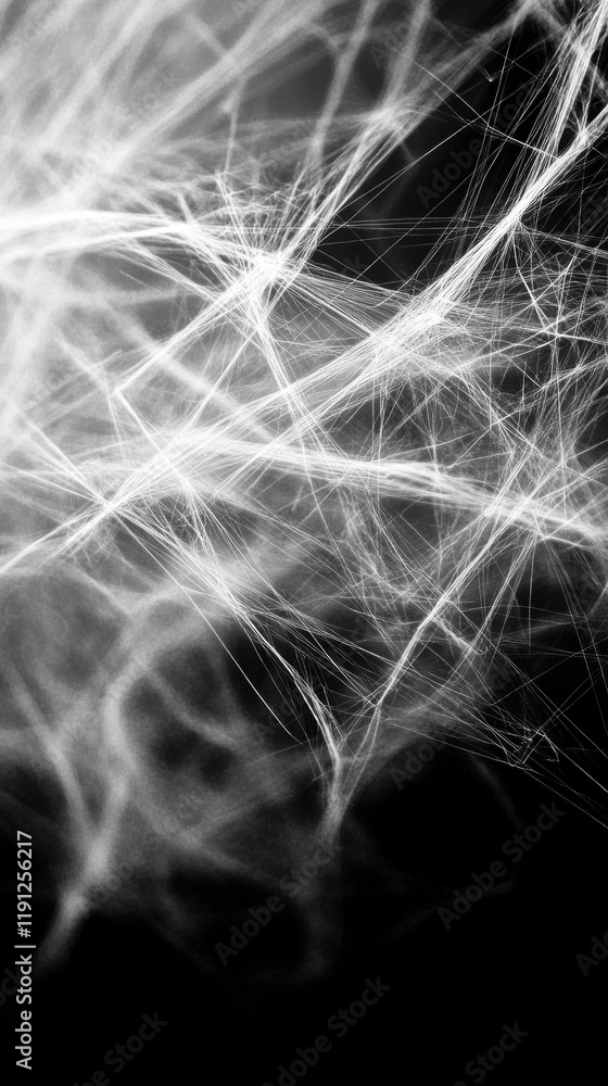 Poster intricate spiderweb threads create an abstract design against a dark backdrop