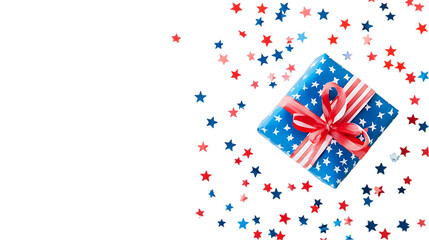 Obraz premium Patriotic Gift Box Red Ribbon Stars Design Festive Celebration American Independence Day blue july 