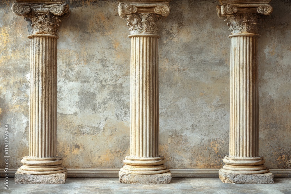 Aufkleber fluted ionic columns supporting a weathered wall, representing classical architecture and historical