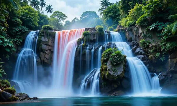 Binary  with color waterfalls Waterfall cascading across.