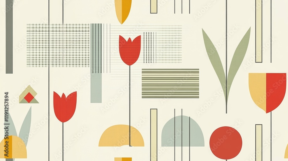 Poster seamless tulip pattern with geometric shapes in soft colors