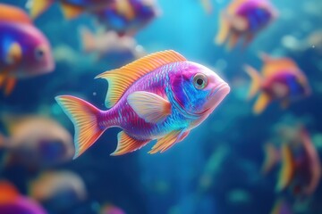 Fototapeta premium Vibrant colorful fish swimming in blue water