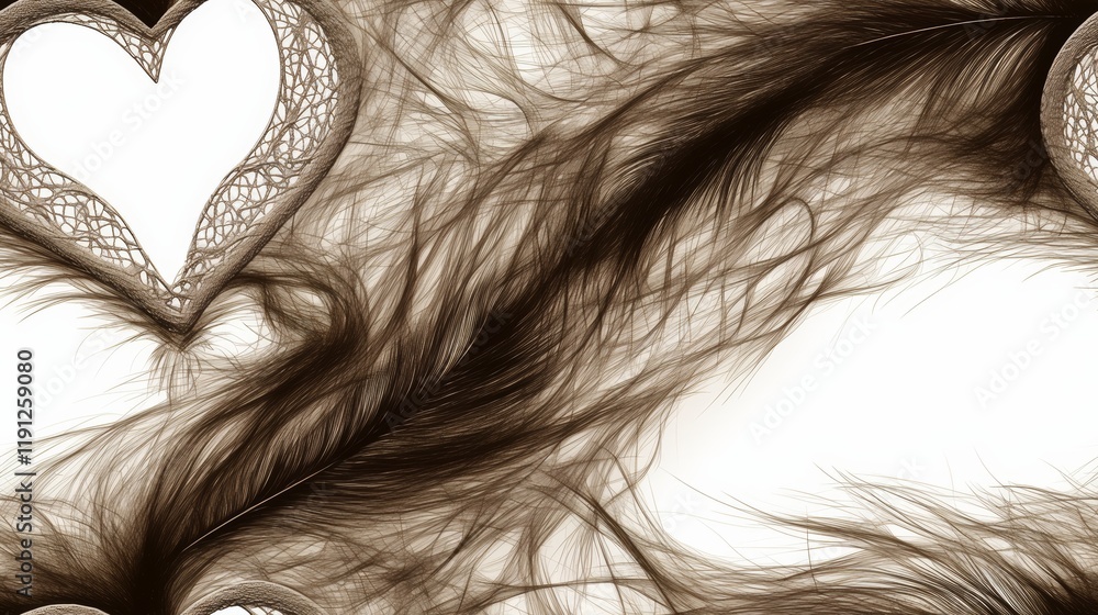 Poster elegant seamless heart pattern with feathers and abstract lines