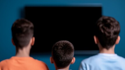 Obraz premium Family Engaged in Educational Exploration in Front of Television Screen