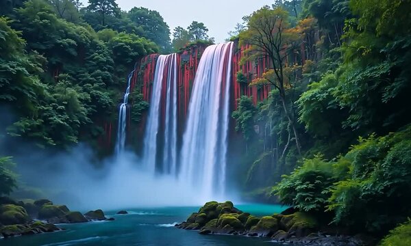 Binary  with color waterfalls Waterfall cascading across.