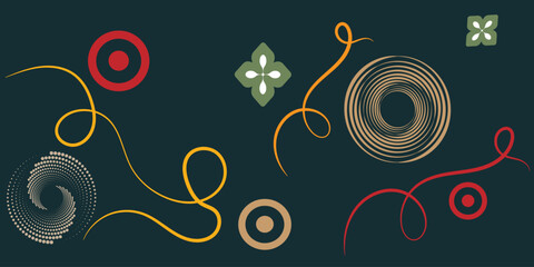 Obraz premium Greetings banner with swirl ribbons and circle on black colour background