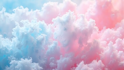 Fototapeta premium Pastel pink and blue cotton candy strands glimmer under bright carnival lights stretching and breaking apart