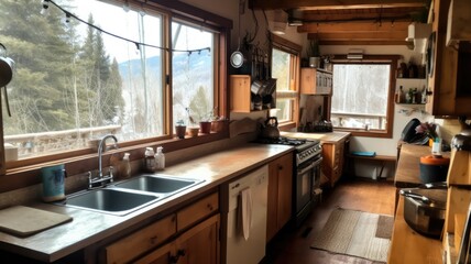 authentically designed kitchen with wooden furniture