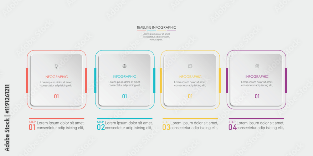 Aufkleber four step infographic element design vector template for presentation.