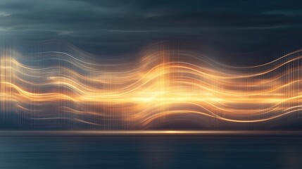Obraz premium Abstract waves of pulsating light over calm ocean at sunset