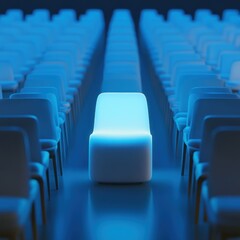 Obraz premium Glowing chair in a row of empty seats.