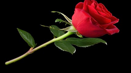 Fototapeta premium Single Red Rose Against Black Background