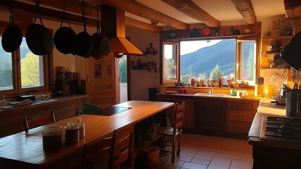 authentically designed kitchen with wooden furniture