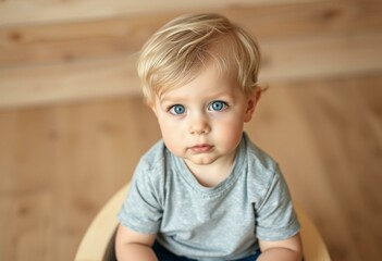 Fototapeta premium Portrait of a 2-year-old boy with blonde hair and blue eyes